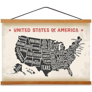 Magnetic Poster Hanger Frame for 25x30 25x38 25x36 Movie Music Posters Wall Art,Teak Wood Picture Frames for Large Canvas Diamond Map Decor, Living Room Calendar Banner Tapestry Photo Hanging Stand