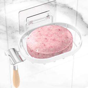 MASADI Soap Dish Holder, Wall Mounted Soap Tray with Drainage, Shampoo Bar Caddy for Shower Wall, Soap Savers, Razor Holder for Shower, Bar Soap Container 304 Stainless Steel, Bathroom(White) (1 Tier)