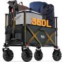 TIMBER RIDGE 350L XL Folding Wagon Cart, Extended Height Heavy Duty Collapsible Utility Cart with Brake for Beach Camping Shopping Garden Sports with Cup Holders Side Bag (Grey-Big Wheel)
