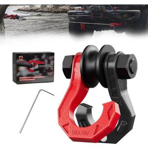 D Ring Separate Shackle with Snatch Block, 3/4" Easy Open Shackles w/Snatch Block Pulley, Heavy Duty Shackle for Towing Winch, Pulley for Off-Road Vehicle Recovery, Truck, ATV, UTV, Black Red