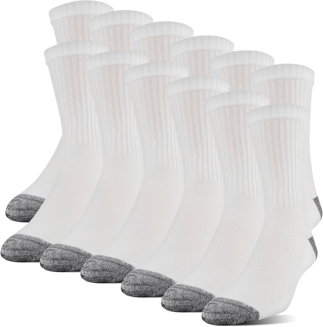 Gildan Men's Polyester Half Cushion Mid-Crew Socks, 12-pack (White)
