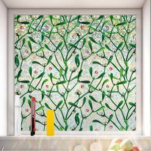 2 x Window Privacy Film Stain Glass Window Film Rainbow Window Film Window clings Non-Adhesive Reusable Decorative for Room (Mistletoe Rainbow, 17.5 x 78.7 in)