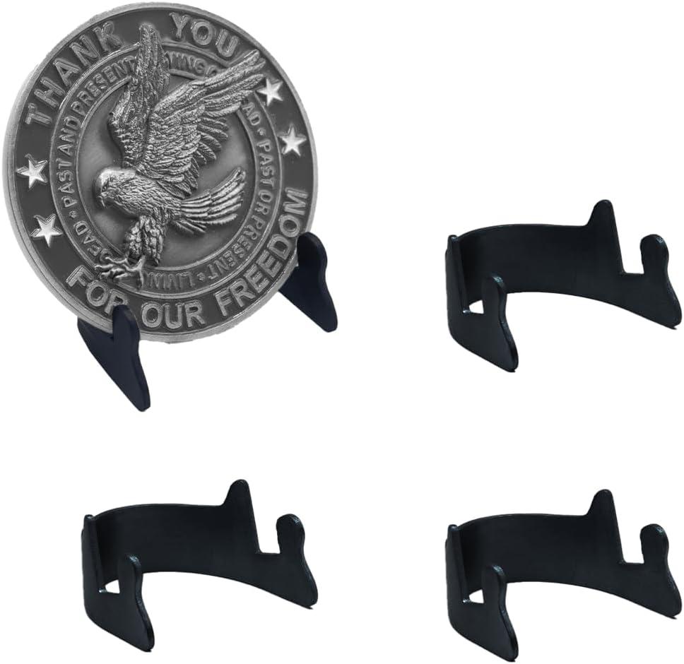 RE-SIZABLE Coin Display Stand  4 Pack Solid Metal Holders with Black Finish  Challenge Coin Rack for Military, Veteran, Firefighter, Police  Firefighter Owned Business RE-SIZABLE Coin Display Stand  4 Pack Solid Metal Holders with Black Finish  Challenge Coin Rack for Military, Veteran, Firefighter, Police  Firefighter Owned Business
