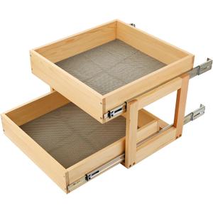 Pull Out Kitchen Drawer Cabinet organizer, 2 Tier 20"W*21"D*16"H -2 Tier,Soft Close Slide Out Wood Shelves Storage for Heavy-Duty, Bottom Assembly (Cabniet Opening W>20.5'',D>21.5'',H>16.5'')