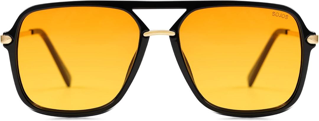 SOJOS Sunglasses for Women & Men, Square, Retro, Polarized Lens, Trendy Aviator, 90s Shades (Black/Yellow)