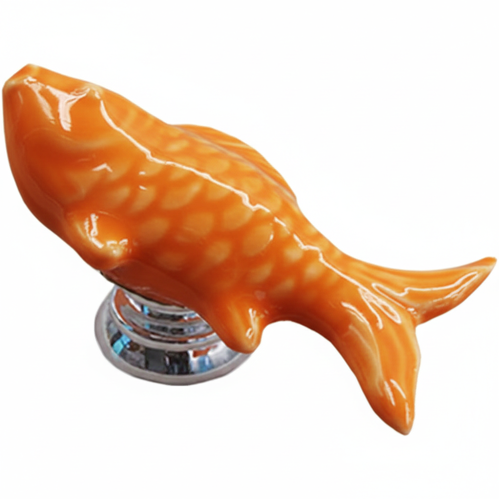 Fish Shape Ceramic Kids Drawer Knobs,,Candy Color Baby Boys Girls Knobs Handles Pulls for Drawer Dresser Bookcase (Fish-Orange)