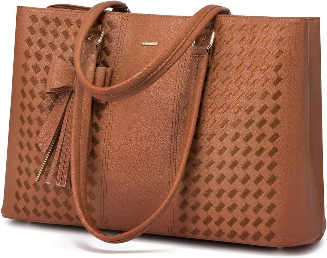 LOVEVOOK Laptop Tote Bag for Women,15.6 Inch Waterproof Computer Bags Women Business Office Work Bag Briefcase, Brown