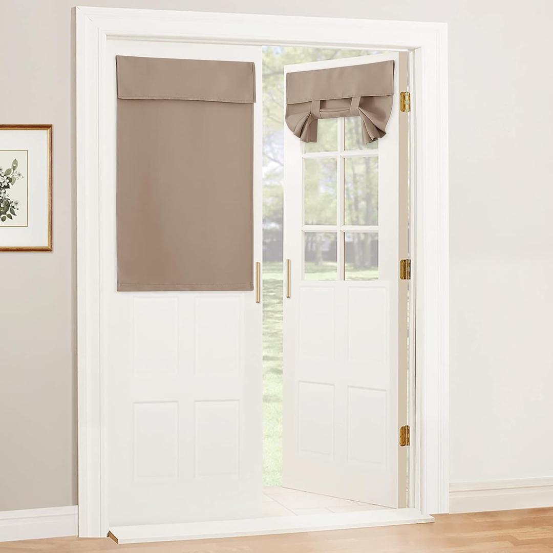 RYB HOME Blackout Door Curtain - Privacy Thermal Insulated Front/Tricia/Patio French Door Window Curtains Sidelight Curtain Tie up Shade, W34 x L40 inch, 1 Panel, Mocha