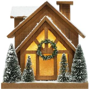 HOMirable Christmas Decorations for Home Led Lighted Wooden Snow Winter Scene Christmas Village Ski Lodge with Timer Farmhouse Tree Wreath House Rustic Tabletop Holiday Decor Xmas Signs