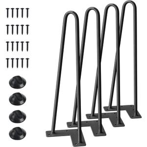 SMARTSTANDARD 16" Hairpin Furniture Legs, Metal Home DIY Projects for Nightstand, Coffee Table, Desk, etc with Rubber Floor Protectors Black 4PCS