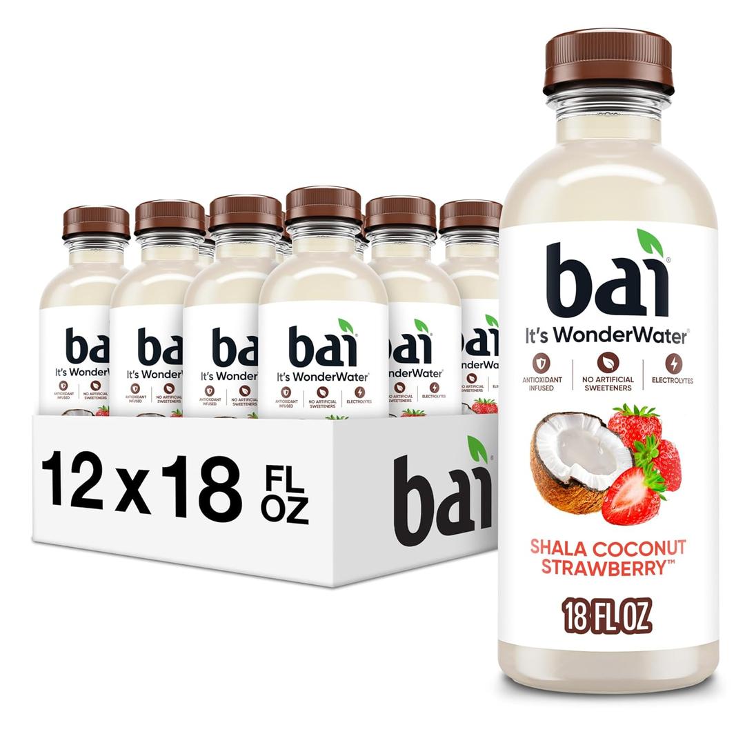 Bai Antioxidant Infused Water Beverage, Shala Coconut Strawberry, with Vitamin C and No Artificial Sweeteners, 18 Fluid Ounce Bottle, 12 Pack (EXP 07/29/26)