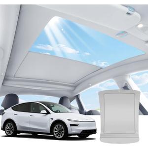 Electric Sunshade Roof for Tesla Model Y 2026~2025, Heat Insulation Glass Roof for Tesla Model Y Juniper, 5 Layer 99.9% UV Protection, Interior Gray Hidden Wires Single Front Switch