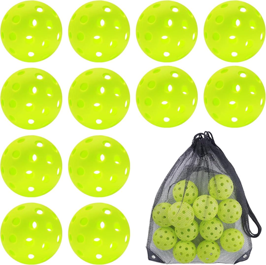 Sukeen Outdoor Pickleball Balls with Mesh Bag, 40 Holes Pickleball Balls Outdoor, High Bounce Pickle Balls for All Style Pickleball Paddles (Neon Green)