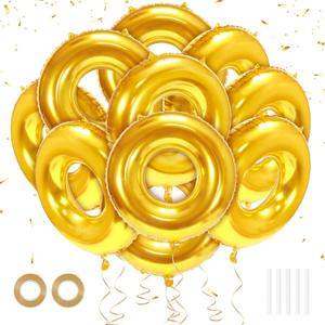 15 Pack 30" Gold Ring Balloons for Cartoon Characters Themed Party Decor, Hedgehog Theme Birthday & Anniversary Backdrop, Shiny Foil Balloons with Ribbons & Fishing Line