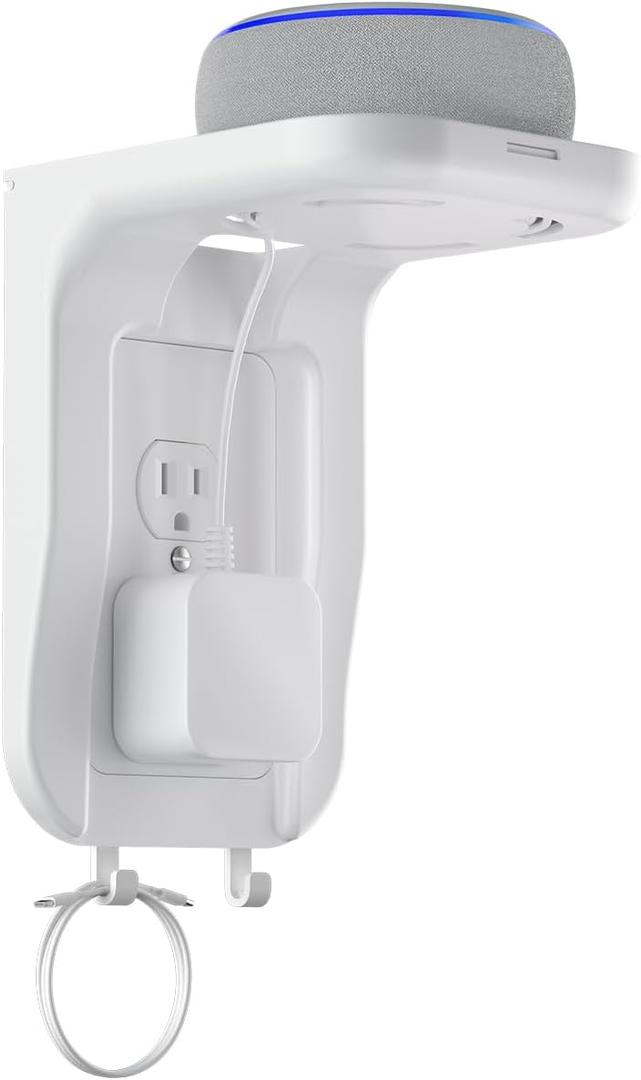 Suptek Wall Outlet Shelf, Home Wall Shelf Organizer for Outlets, Perfect for Bathroom, Kitchen, Bedrooms,Ideal for Cell Phone,Speaker up to 20lbs,With Cable Management and Detachable Hooks,White(S3W)