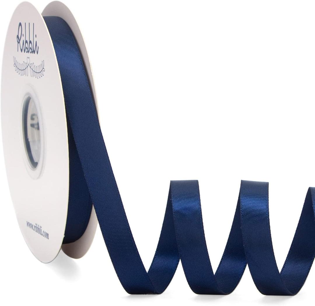 Ribbli Navy Satin Ribbon Double Faced Satin 1/2 inch x Continuous 50 Yards-Navy Ribbon for Gift Wrapping Crafts Wedding Decoration Bows Bouquet Floral Arrangement, Blue Navy