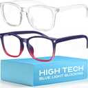 livho High Tech Blue Light Glasses - Advanced 99% Blue Light Blocking Computer Glasses - Anti Eyestrain & UV Glare Protection (*B4 Clear+blue Purple)