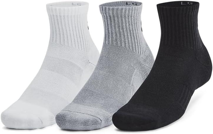 Under Armour Training Cotton Quarter Socks 3-Pack (Medium, (035) Steel / White / Black)