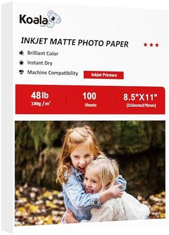 Koala Photo Paper Matte Coated 8.5X11 Inches Compatible with Inkjet Printer 48LB Presentation Paper 100 Sheets