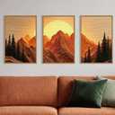 Large Boho Golden Mountain Framed Canvas Wall Art Set-16"x24"x3