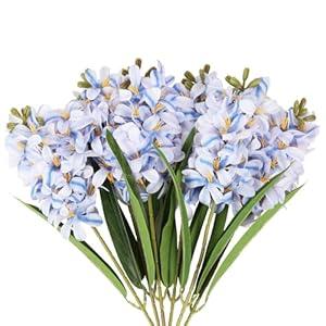 IPOPU 6PCS Blue Hyacinth Artificial Flowers Faux Snapdragon Flowers Real Touch Fake Bouquet with Stems for Home Wedding Dining Table Party Garden Decoration(Blue)