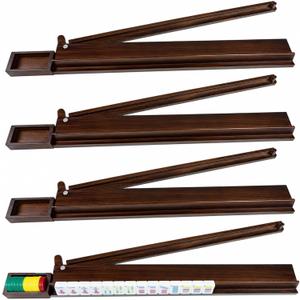 4PCS Mahjong Racks,21 Inches All-in-One Wooden Mahjong Racks with Pushers for Mahjong, Mexican Train,Dominoes,Includes Magnetic Chip Box (21-in)
