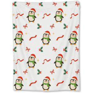 Christmas Penguin Blanket, Soft Lightweight Flannel Cute Penguins in Santa Hats Throw Blanket for Couch, Bed, Travel & Holiday Decor Gifts, Cozy Warm Fuzzy Blankets for Adults Women Kids 6050 in
