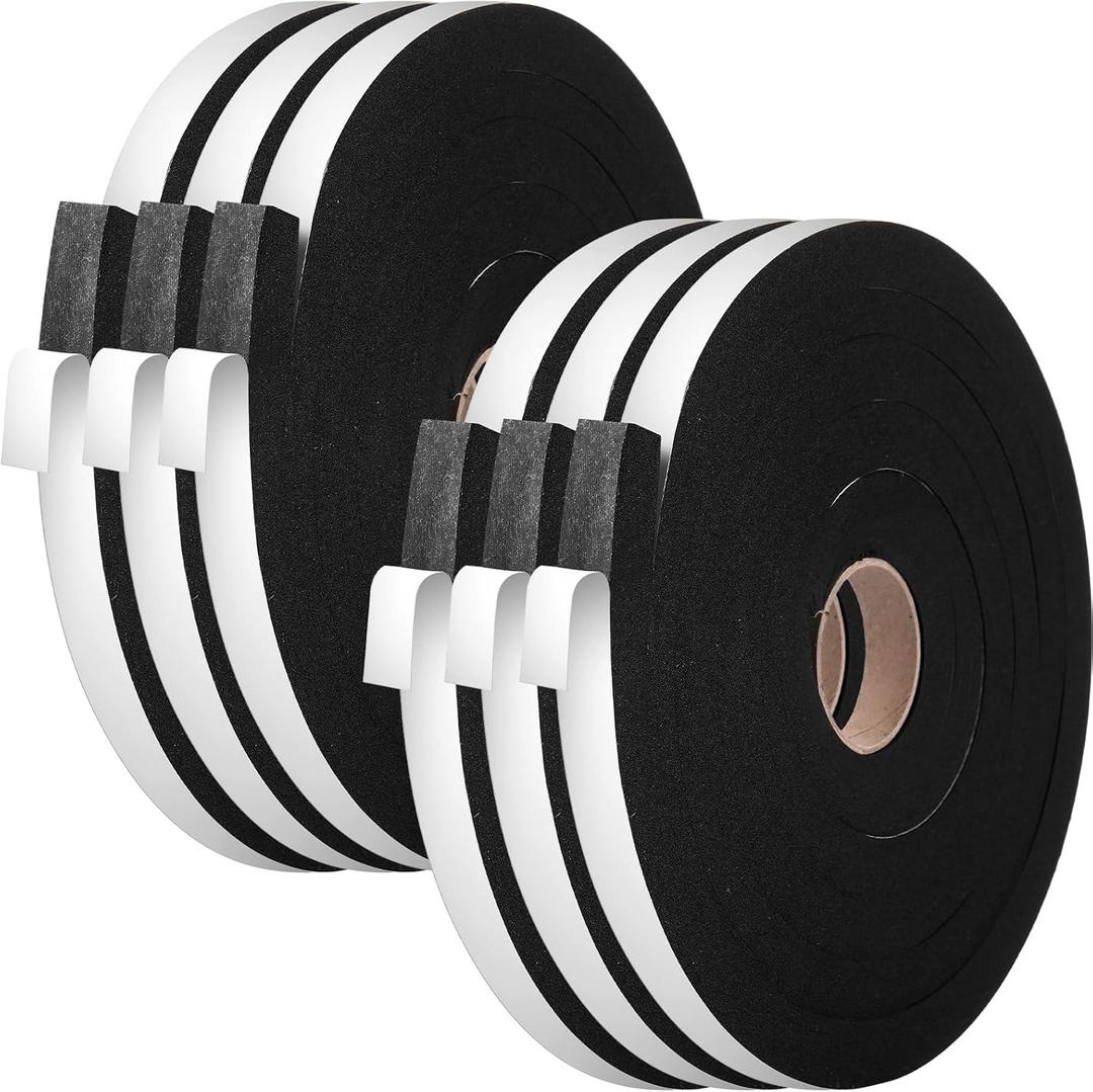Pangda 39ft Adhesive Foam Weather Stripping, 1/2 x 1/2 Inch Air Conditioner Window Seal Insulation Foam Tape Self Adhesive High Resilience for Doors (Black)