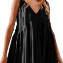 Womens Babydoll Dress Summer Sleeveless Mini Dress Casual Loose V Neck Swing Flowy Beach Sundresses with Pockets (Large, Black)