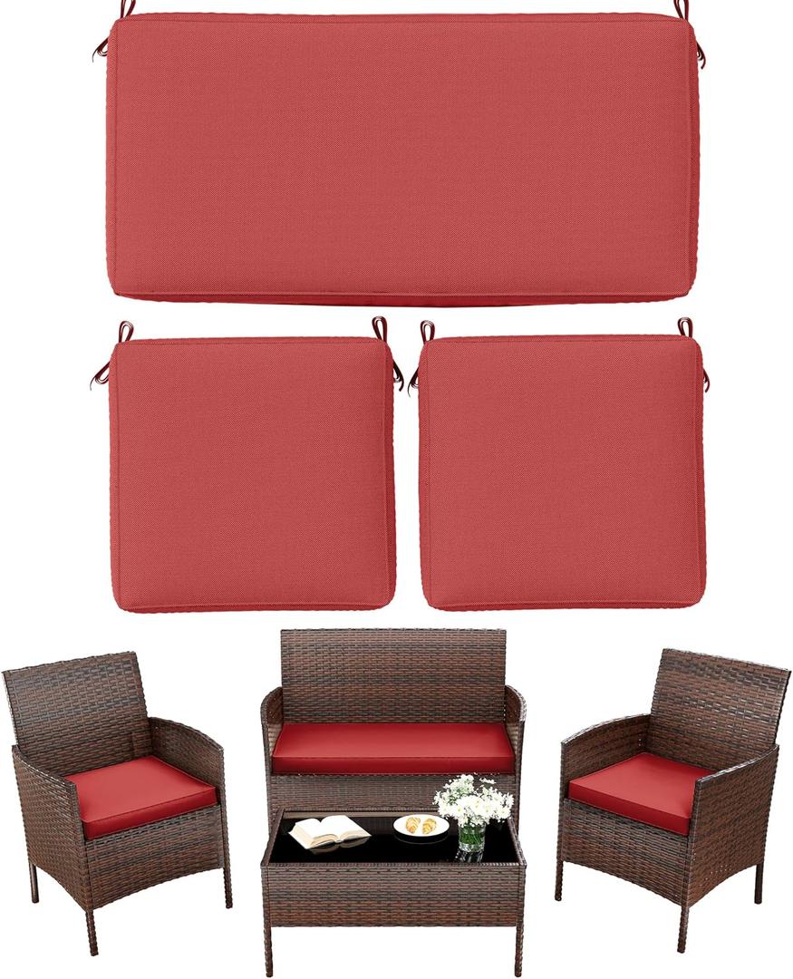 3 Pack Outdoor Replacement Cushions, Fit for 4-Seater Wicker Rattan Patio Conversation Set, 36x18x3,18x18x3, Liner & Cover, Red