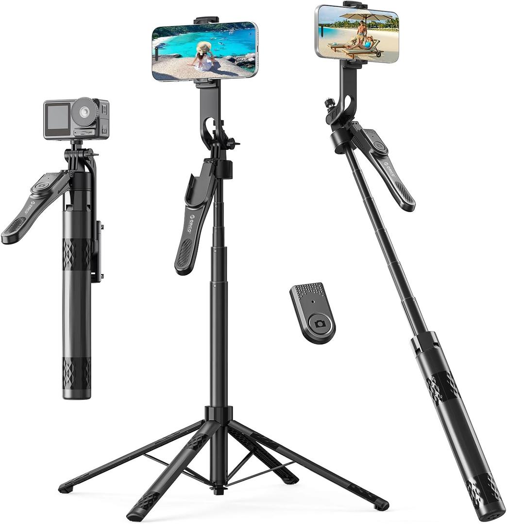 ORICO 73" Aluminum iPhone Tripod for Video Recording, Portable Tripod & Selfie Stick, 4-Leg Base, 360 Rotatable Handle, Wireless Remote, Extendable Stand for iPhone/Android/Camera/GoPro - SPN185