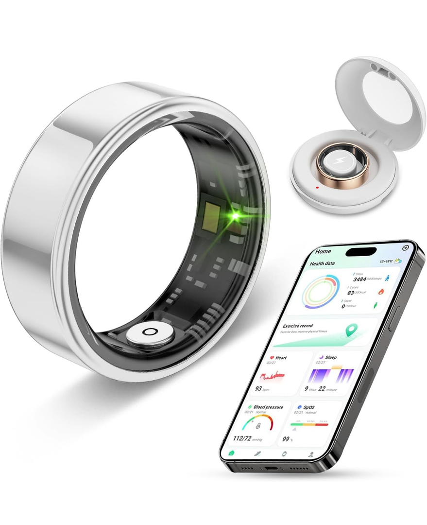 2024 New Smart Ring Health Tracker for Men Women - IP68 Waterproof Fitness Ring with Sleep Tracker/Heart Rate/Blood Oxygen/Steps/Distance/Calories, Air Shutter, Charging case Up to 7-Day (7*)