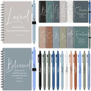 Kosiz 12 Sets Christian Gifts Bulk Inspirational Prayer Journals with Pens A6 Spiral Bible Notebook Religious Valentines Gift for Women Men Church Members Bible Study Groups (Boho Color)