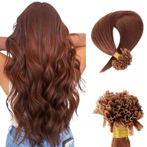 Curlable U-tip Human Hair Extensions 33# Copper Brown Keratin Nail Tip Hair Extension 100 Strands 0.5g/strands Straight Brazilian Remy Hair 24 Inch (60cm)