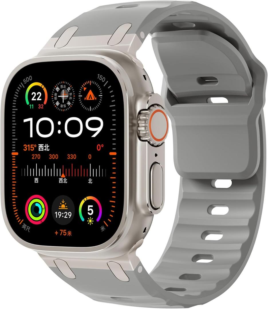 Sport Bands for Apple Watch Ultra 3 2 1, Size: 49 46 45 44 42mm (6.5‘’-8.3‘’), Women Men,Rugged Wide Silicone Waterproof Wristbands with Metal Adapter Strap