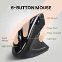 Perixx PERIMICE-713 Wireless Vertical Mouse - 6 Buttons Design - 3 Level DPI - Black - Right-Handed Design