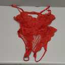 Lingerie For Women Lace Bodysuits Deep V Teddy One Piece Mini Babydoll Outfits Open Back Design (Large, Wine Red)