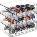 LALOBLUE Clear Acrylic Sunglasses Organizer, Stackable Eyeglass Storage Case with Gold Handles, Glasses Display Holder