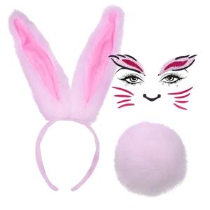 Christmas Reindeer Antlers Headband, Fluffy Tail, Face Stickers Cosplay Animal Dress Up (Dog Khaki)