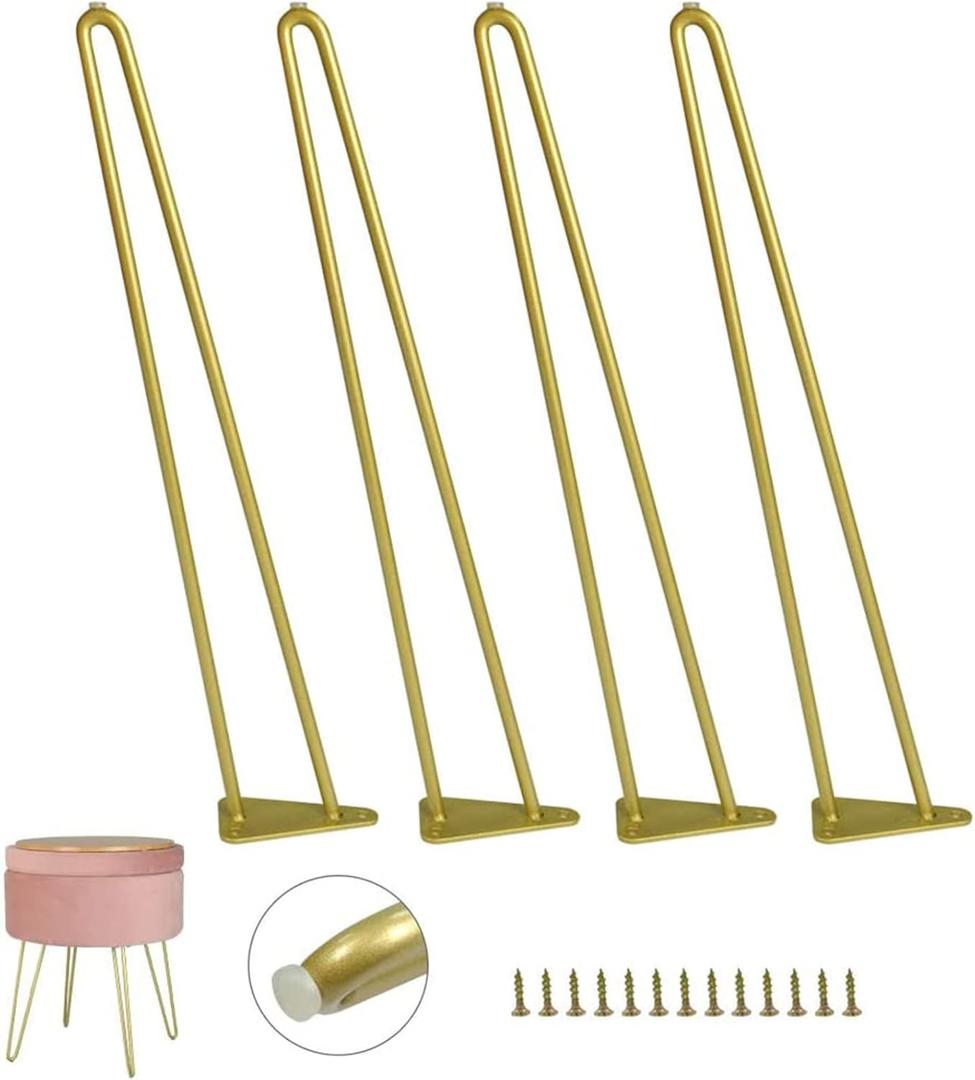 Hairpin Furniture Legs with Built-in Floor Protectors 16 Inches Gold End Table Chair Leg 4PCS DIY Projects for Home