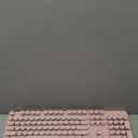 CHICHEN Retro Steampunk Typewriter-Style Gaming Keyboard, Blue Switches,Pure White Backlight, USB Wired, for PC Laptop Desktop, Stylish Pink Mechanical Keyboard Round Keycaps