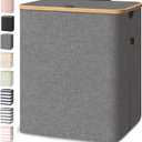 BALEINE Laundry Hamper with Lid, Tall Laundry Baskets with Bamboo Pull Handles, Large Laundry Bin with Internal Support (36 Gal/140L, Grey)