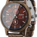 Emibele Wooden Watch for Men, Date Display Chronograph Quartz Wrist Watch, 3 Sub-dials Handmade Light Weight Luminous Watch - Walnut