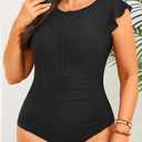 Holipick Plus Size One Piece Swimsuit for Women Tummy Control Cap Sleeves Bathing Suits Zipper Front Rash Guard Swimwear (Black, 22W)