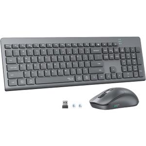 Wireless Keyboard and Mouse, Quiet Bluetooth Keyboard Mouse Set, 2.4G/Bluetooth Full-Sized Computer Keyboard, 3200 DPI Adjustable Mouse, Long-Life Battery, for PC/Laptop/Tablet/Windows/Mac