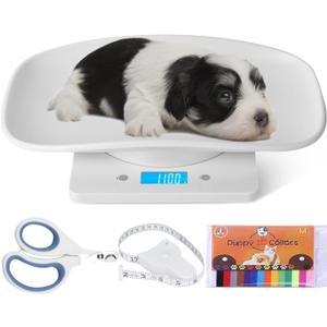 Puppy Scales for Weighing, Multi-Function LCD Digital Puppy Scale for whelping Dogs with 15 Puppy Collars,Tape MeasureNail Clipper, Baby Scales for Small Dogs Cats Crawl Pet, Capacity up to 33 lb