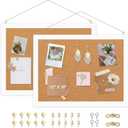 2-Pack Double-Sided Cork Board, 16" x 12" Hanging Wood Framed Small Bulletin Board, Picture Display Vision Board Kit Corkboards for Wall Room School Office Decor, 20 Pushpins (Vintage White)