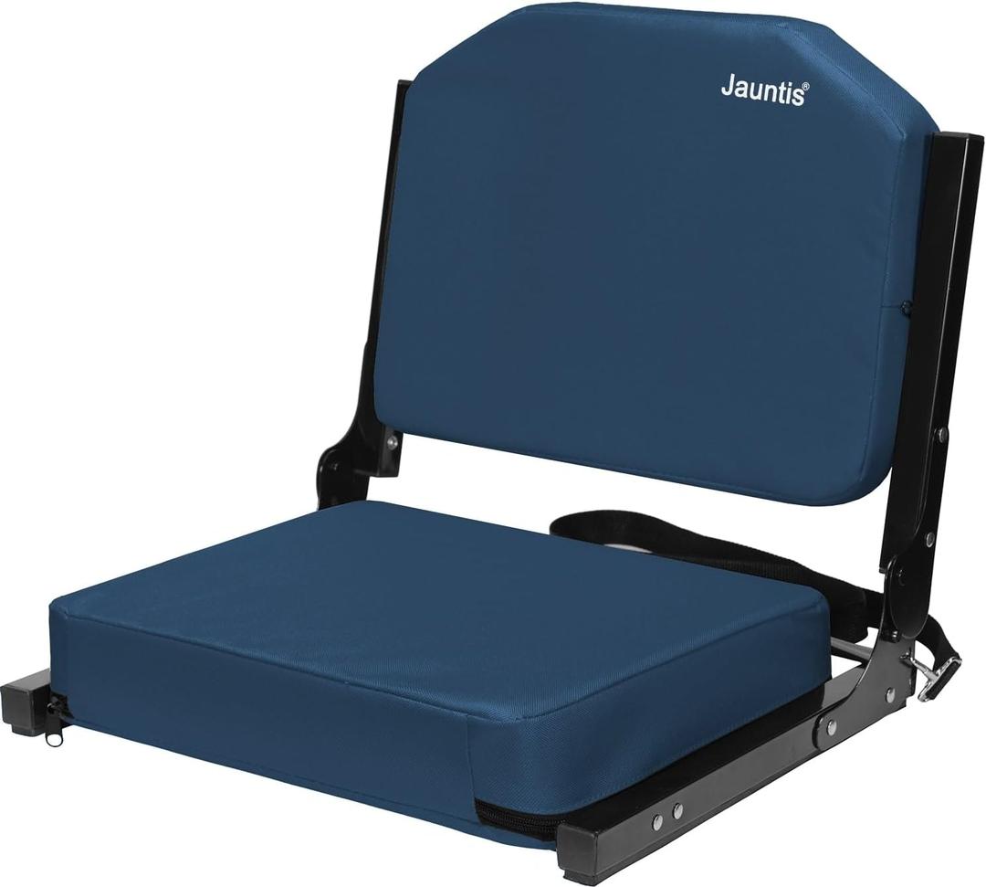 Stadium Seating for Bleachers, Bleacher Seats with Ultra Padded Comfy Foam Backs and Cushion, Wide Portable Stadium Chairs with Back Support and Shoulder Strap (Regular - 16.9"W x 13.2"D x 15.4"H, Navy Blue)