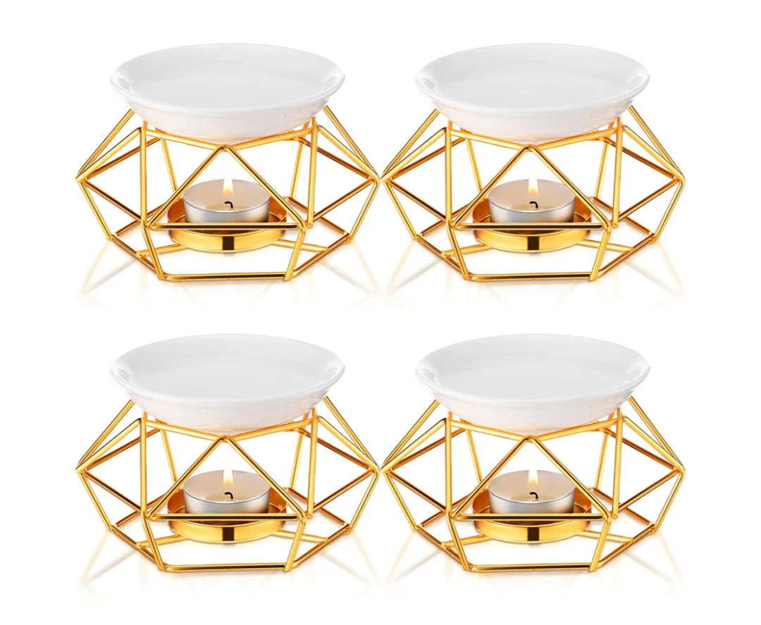 4 Pcs Romantic Essential Oil Burner Black Metal Wax Melt Bird Nest Style Tealight Wax Warmer Delicate Tealight Candle Holder Candle Tart Burne Home Wedding Decoration(Gold)