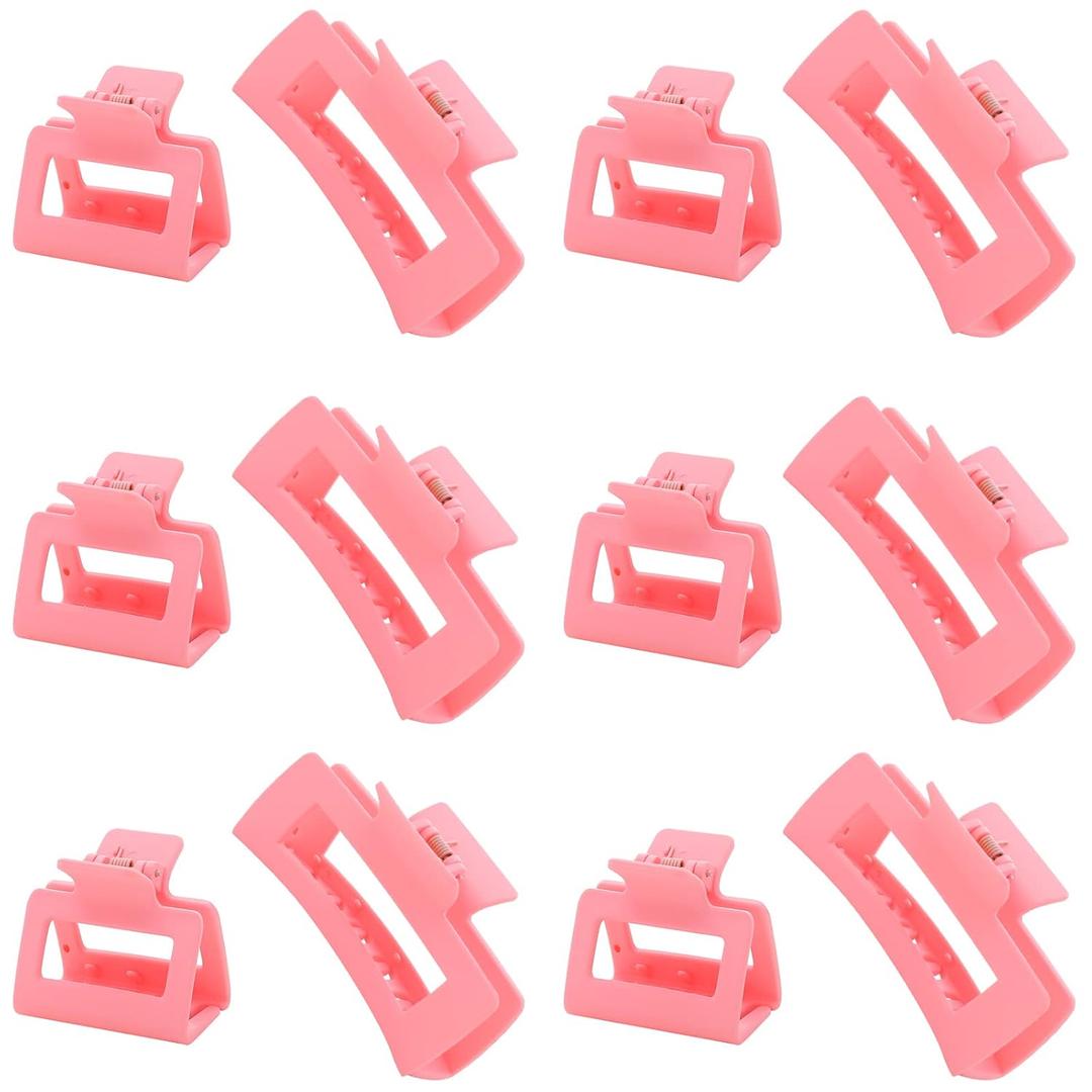 2 x 12 Pack Pink Square Claw Clips, Big and Small Neutral Rectangle Hair Claw Clips, Non-slip Matte Large Hair Clips for Women,Strong Hold jaw clip for Thick Thin Hair
